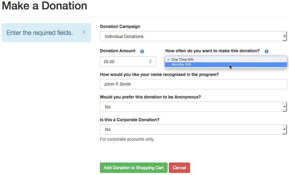 Recurring Donation Web Sales