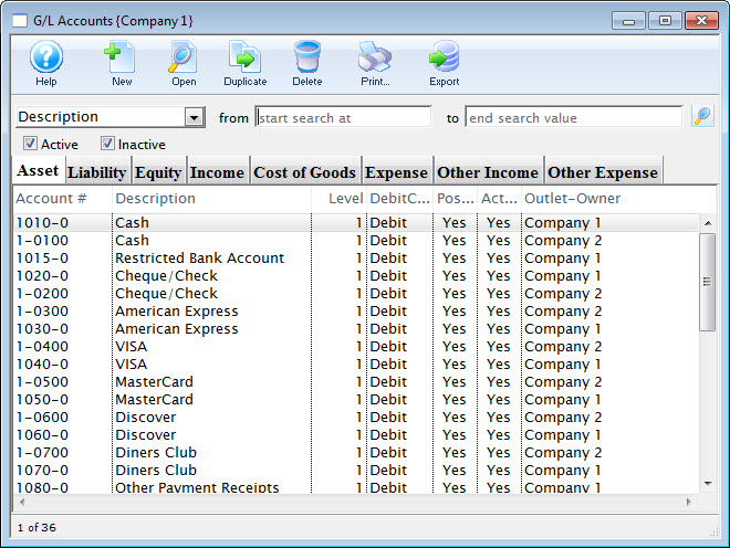 General Ledger Chart Of Accounts Sample