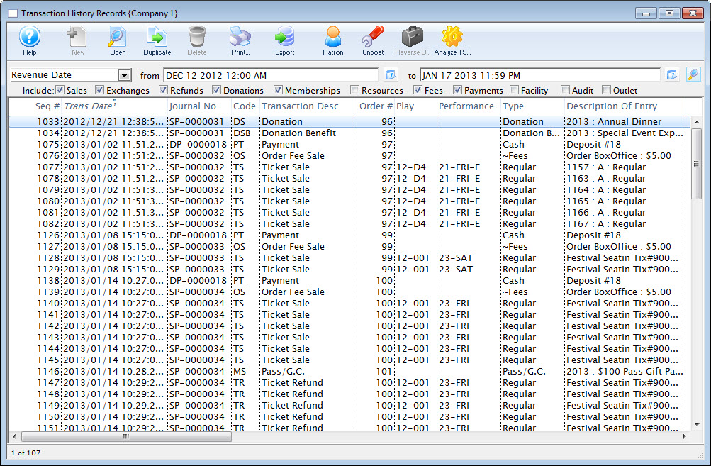 The General Ledger Submenu