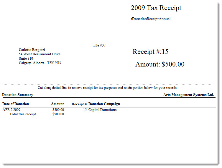 Charitable Receipts for Donor (Annual)