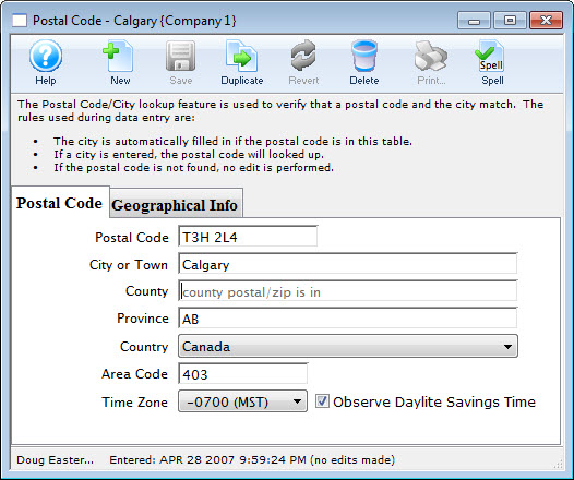 Postal Code Tab