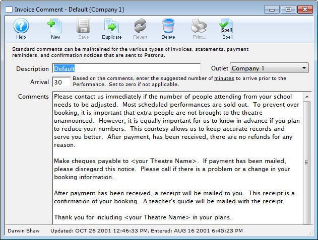 invoice comments