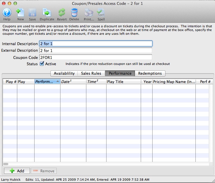 Performance Tab Arts Management Systems