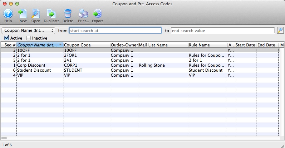 Coupon Codes List Window Arts Management Systems