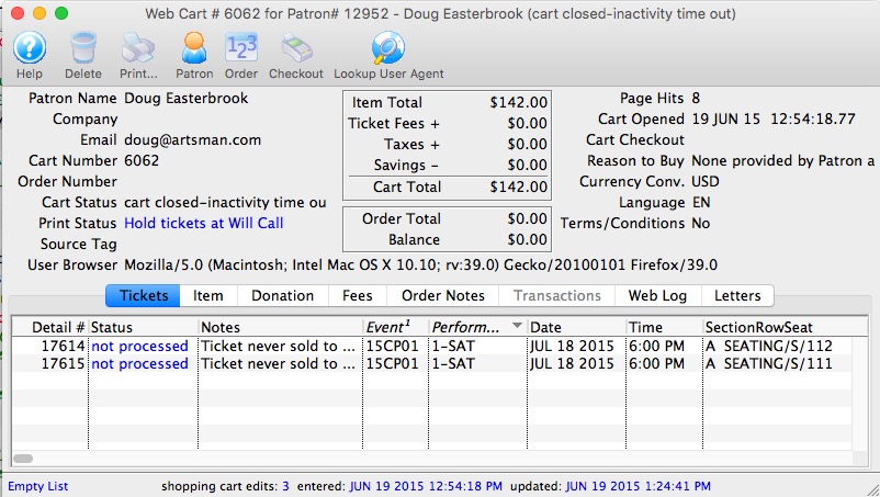 Shopping Cart Detail  Arts Management Systems